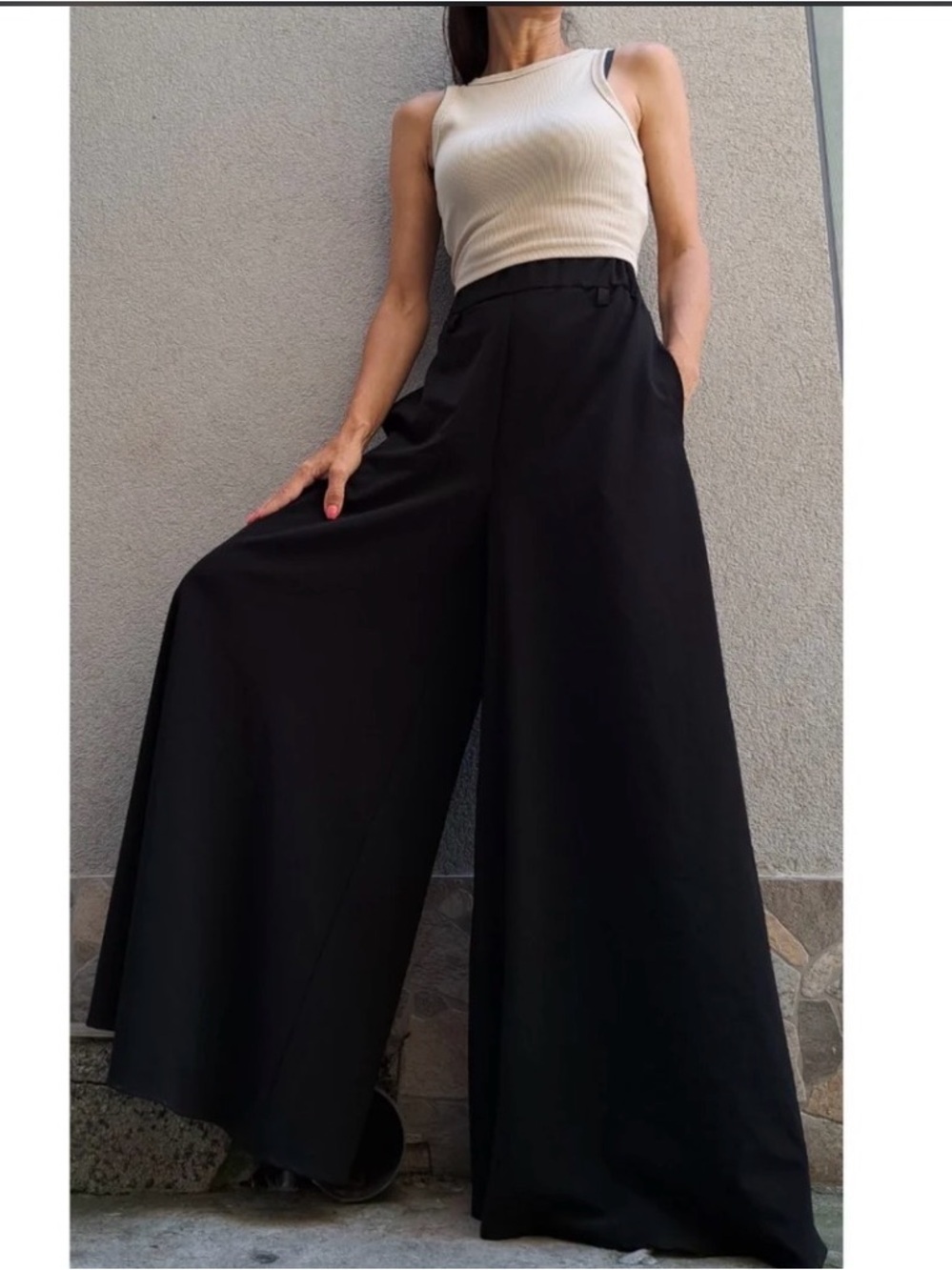 HIGH TECH high-waisted, super wide-leg pleated skirt pants 26x23